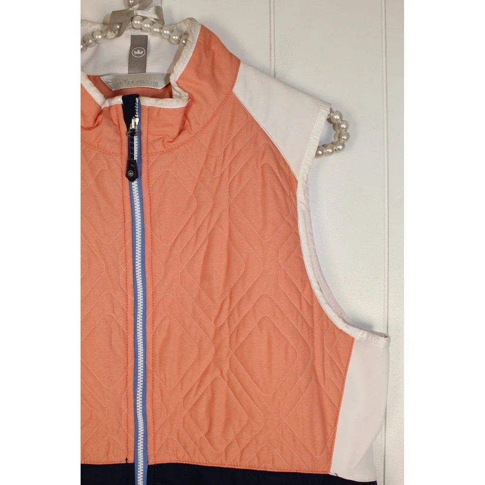 Peter Millar Women's Lizzie Hybrid Insulated Vest Saffron Navy Blue White SZ LG